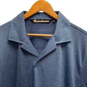 Bain De Mer Men's XXL Blue Japanse Synthetic Linen Toweling Terry Polo Shirt euc